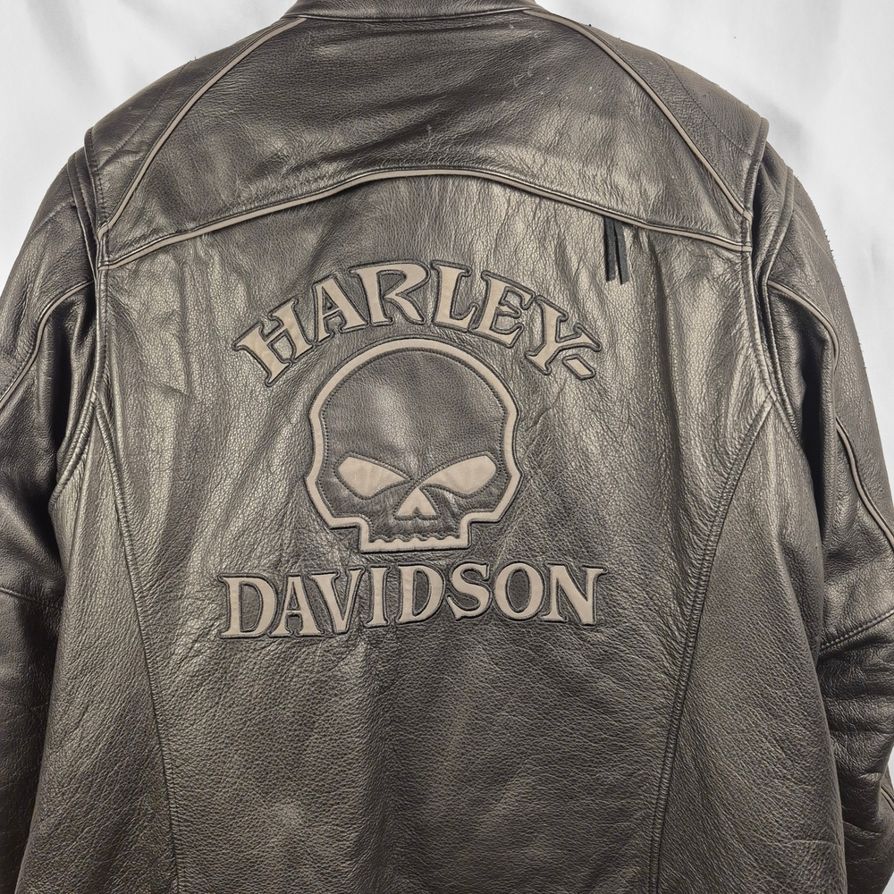 Harley Davidson Willie G Reflective Skull Leather Motorcycle Jacket  Size 2W/2XL - Picture 4 of 12